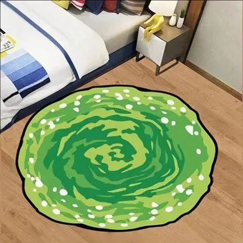 Cartoon Anime Ricks And Mortys Round Carpet Green Portal Rug Gaming Chair Carpet Round Mat Living Room Bedroom Rug