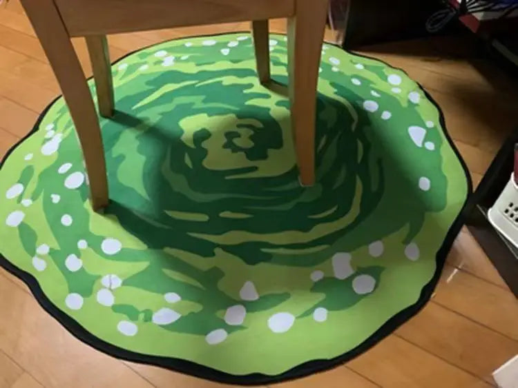 Cartoon Anime Ricks And Mortys Round Carpet Green Portal Rug Gaming Chair Carpet Round Mat Living Room Bedroom Rug