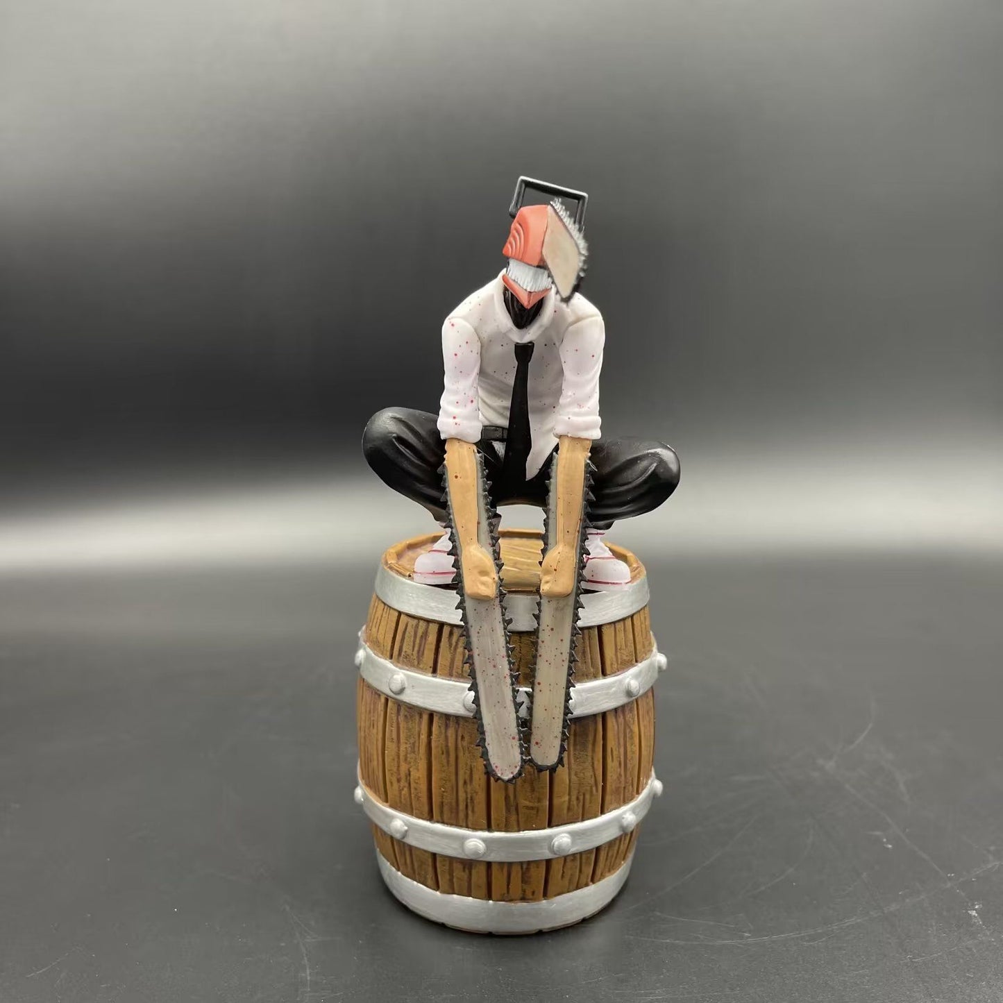 Electric Saw Man Chain Saw Man Electric Squat Posture with Wine Barrel Prize Figure Wholesale Cartoon Garage Kit Model